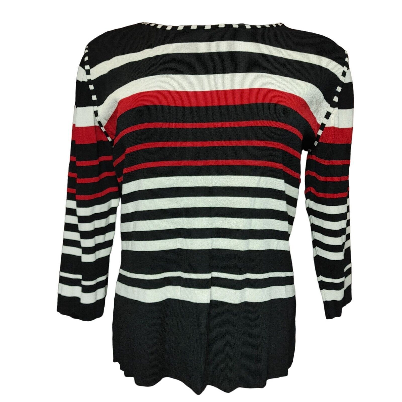 Other Dressbarn Women's Black/Red/White Striped Long Sleeve Top L Size L / US 10 / IT 46 - 1 Thumbnail