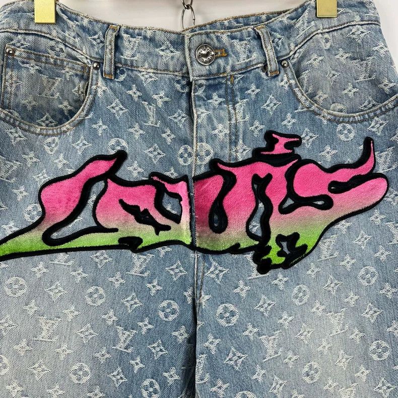 Louis Vuitton Louis Vuitton Flocked flame print full-print print jeans 25 Size US 31 - 4 Thumbnail