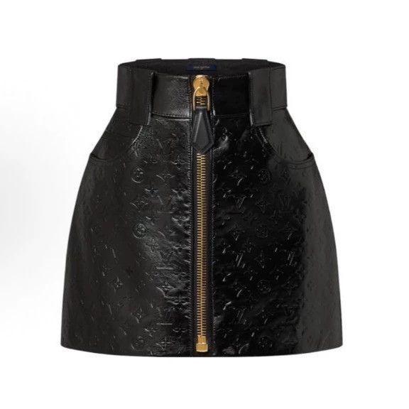 Louis Vuitton Louis Vuitton Full print dark print leather skirt Size 37" - 1 Thumbnail