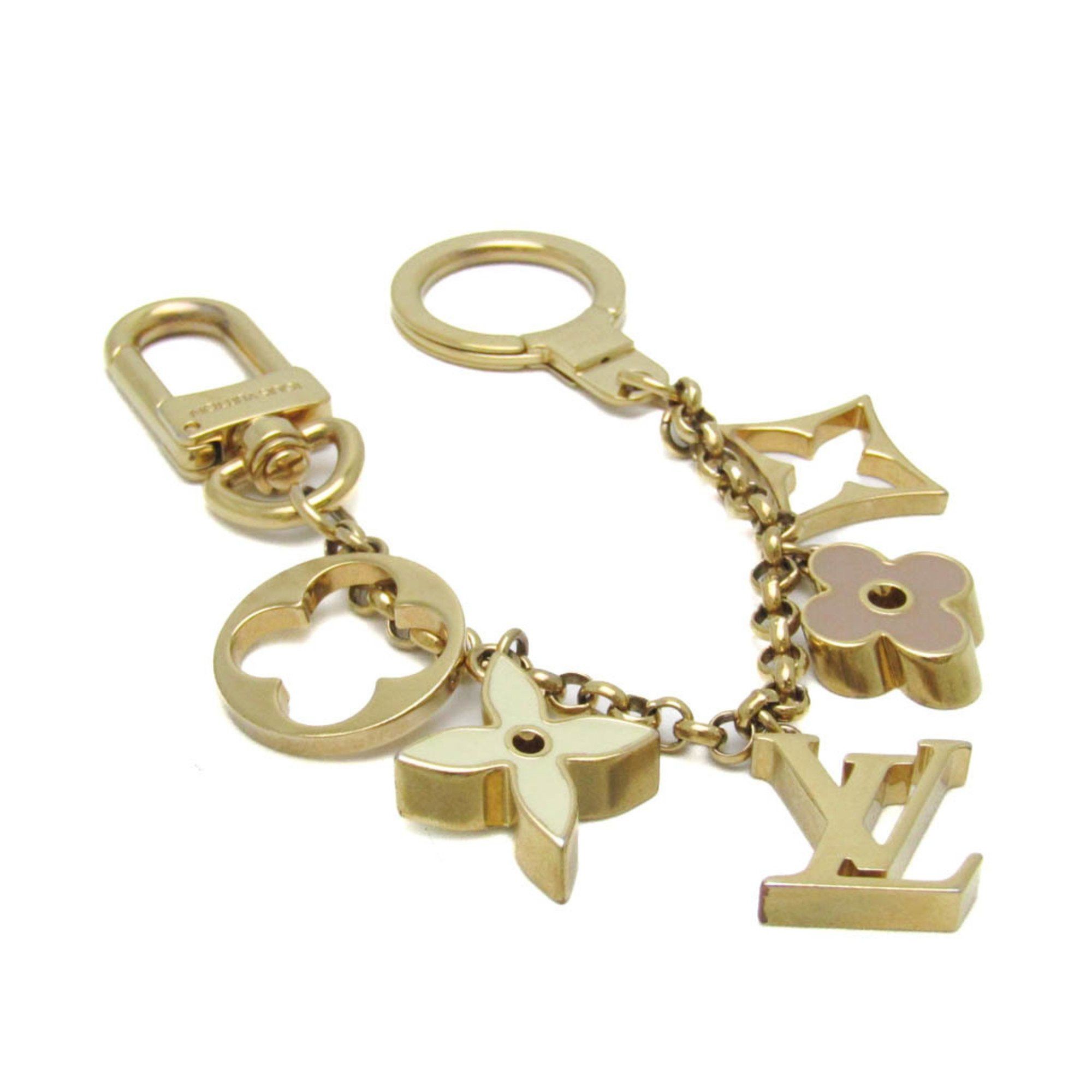 image of Louis Vuitton Bag Charm Chain Fleur De Monogram M65111 Keyring (Cream,gold), Women's