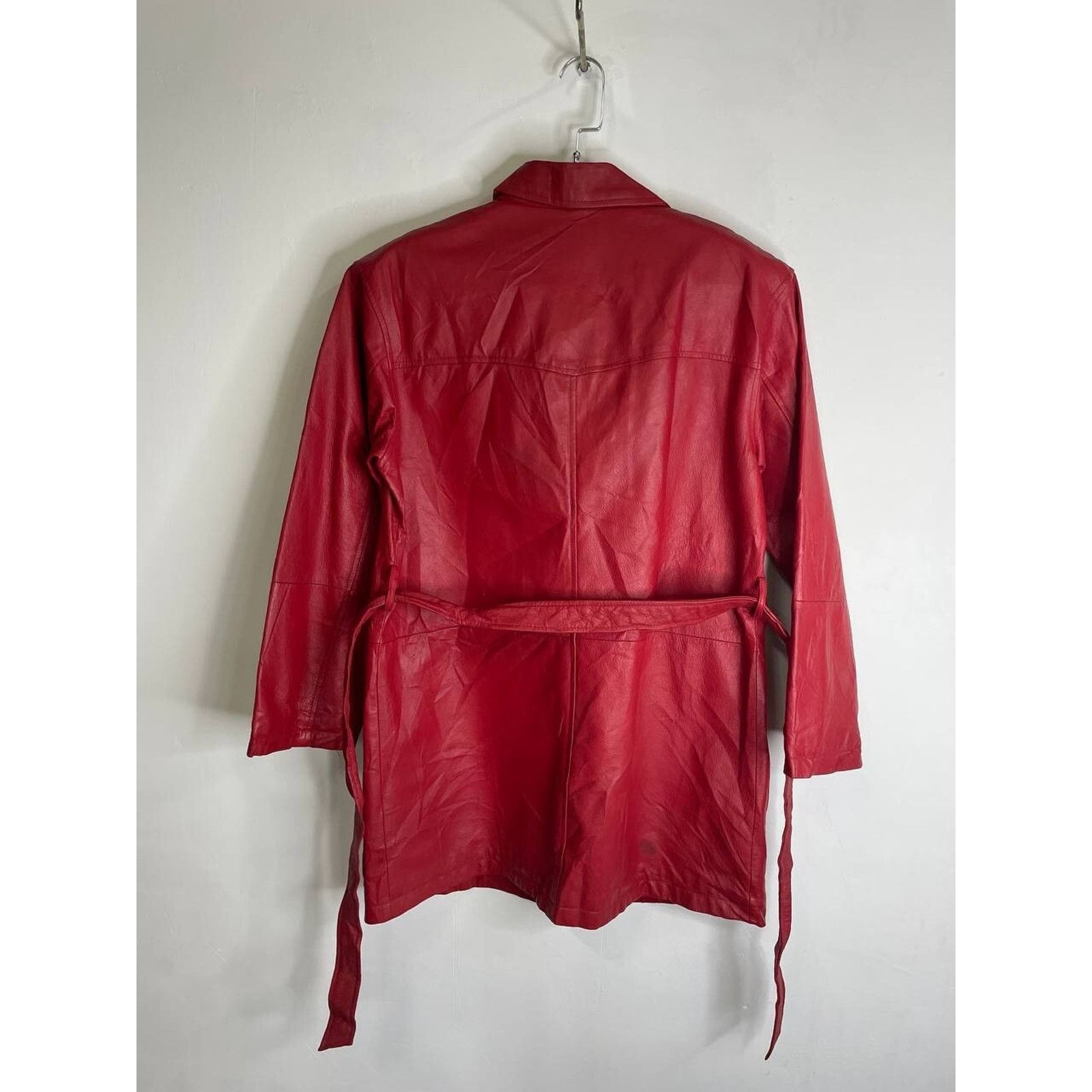 Leather × Vintage Vintage 90s Red Genuine Leather Trench Coat Small Jacket Size S / US 4 / IT 40 - 6 Thumbnail