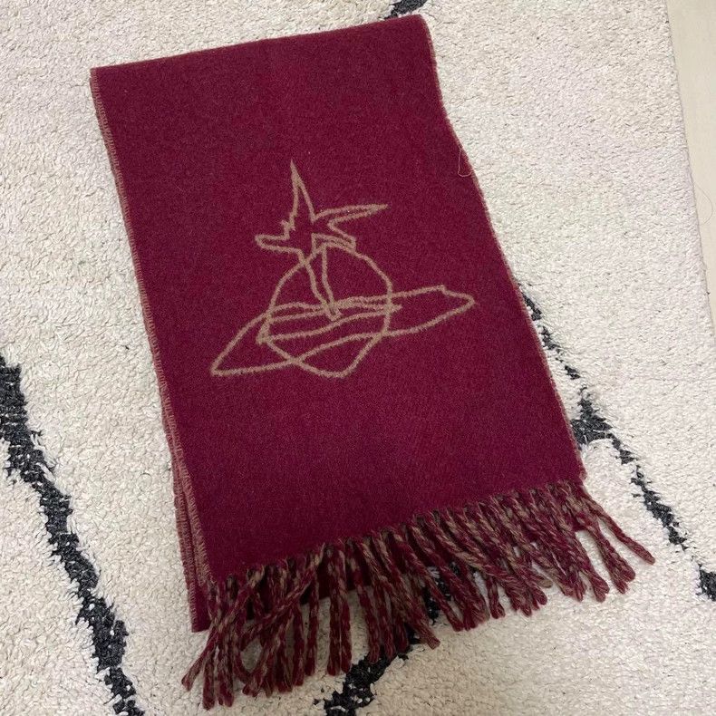 Vivienne Westwood Vivienne Westwood Saturn wine red double-sided wool scarf Size ONE SIZE - 3 Thumbnail