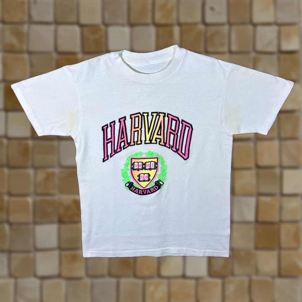 Vintage VINTAGE Harvard University Neon College Souvenir Graphic Single Stitch T-Shirt M Mens White 80s Size US M / EU 48-50 / 2 - 1 Thumbnail
