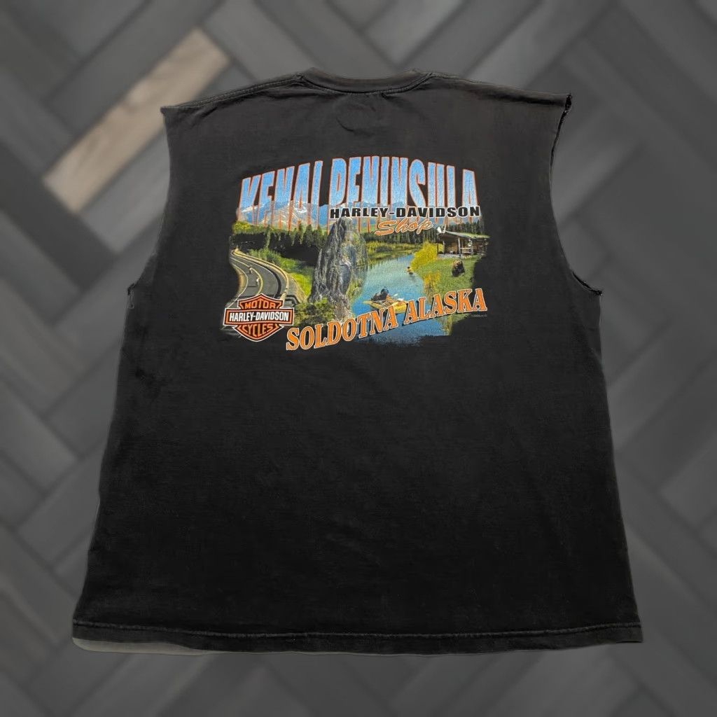 Harley Davidson VINTAGE Harley-Davidson Alaska Motorcycle Sleeveless THRASHED Tee Black XL Mens Grunge 2006 Size US XL / EU 56 / 4 - 1 Thumbnail
