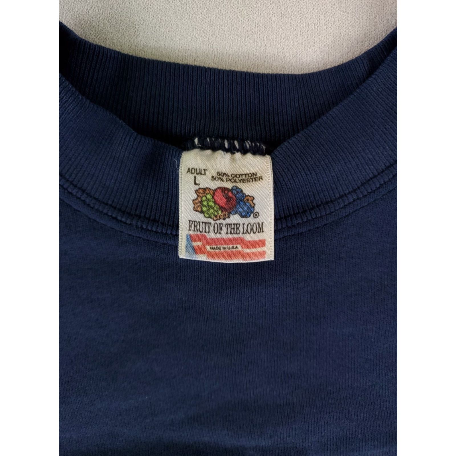 Fruit Of The Loom VINTAGE Fruit of the Loom Sweatshirt Blue Long Sleeve Mens L Embossed 90s US Navy Size US L / EU 52-54 / 3 - 6 Thumbnail