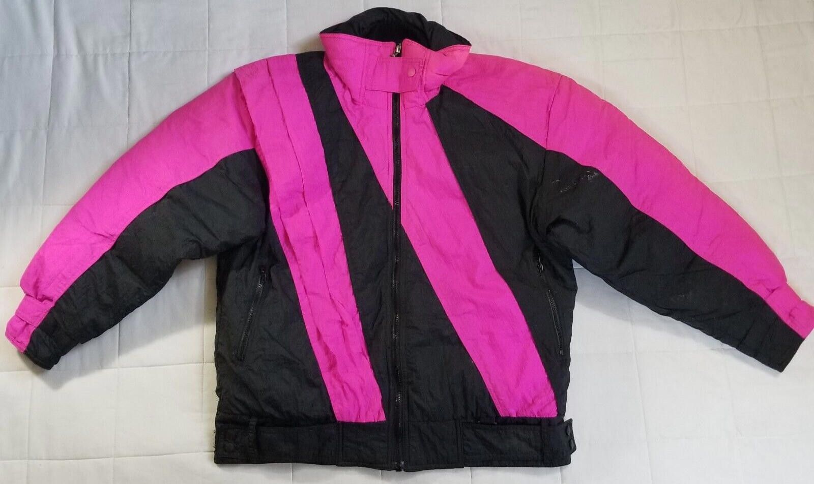Designer VTG Tyrolia Medium Pink & Black Retro Puffer Jacket 80's Size M / US 6-8 / IT 42-44 - 1 Thumbnail