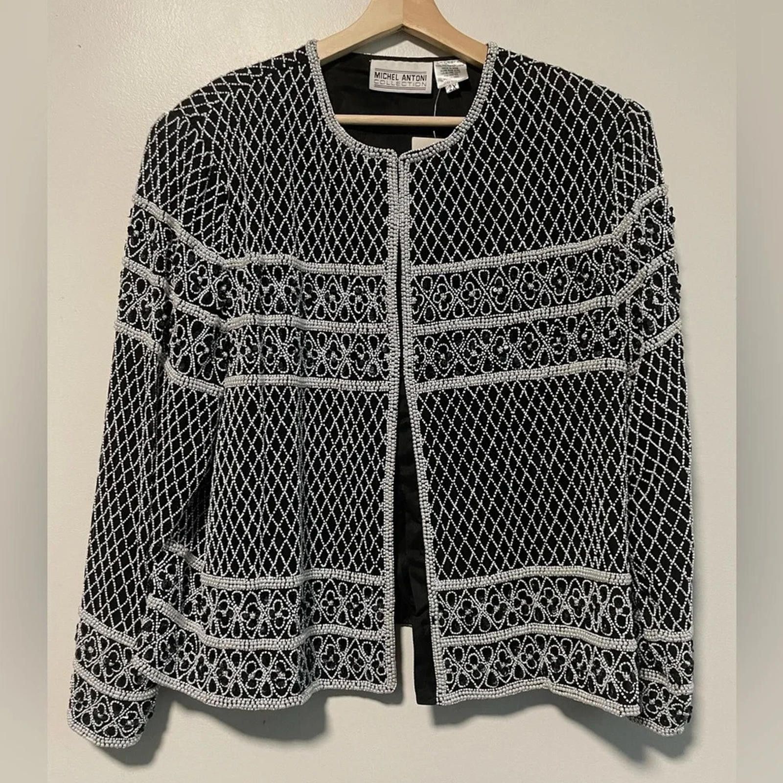 Designer Michel Antoni Collection Beaded 100% Silk Jacket, Size 2X Size XXL / US 16-18 / IT 52-54 - 1 Thumbnail