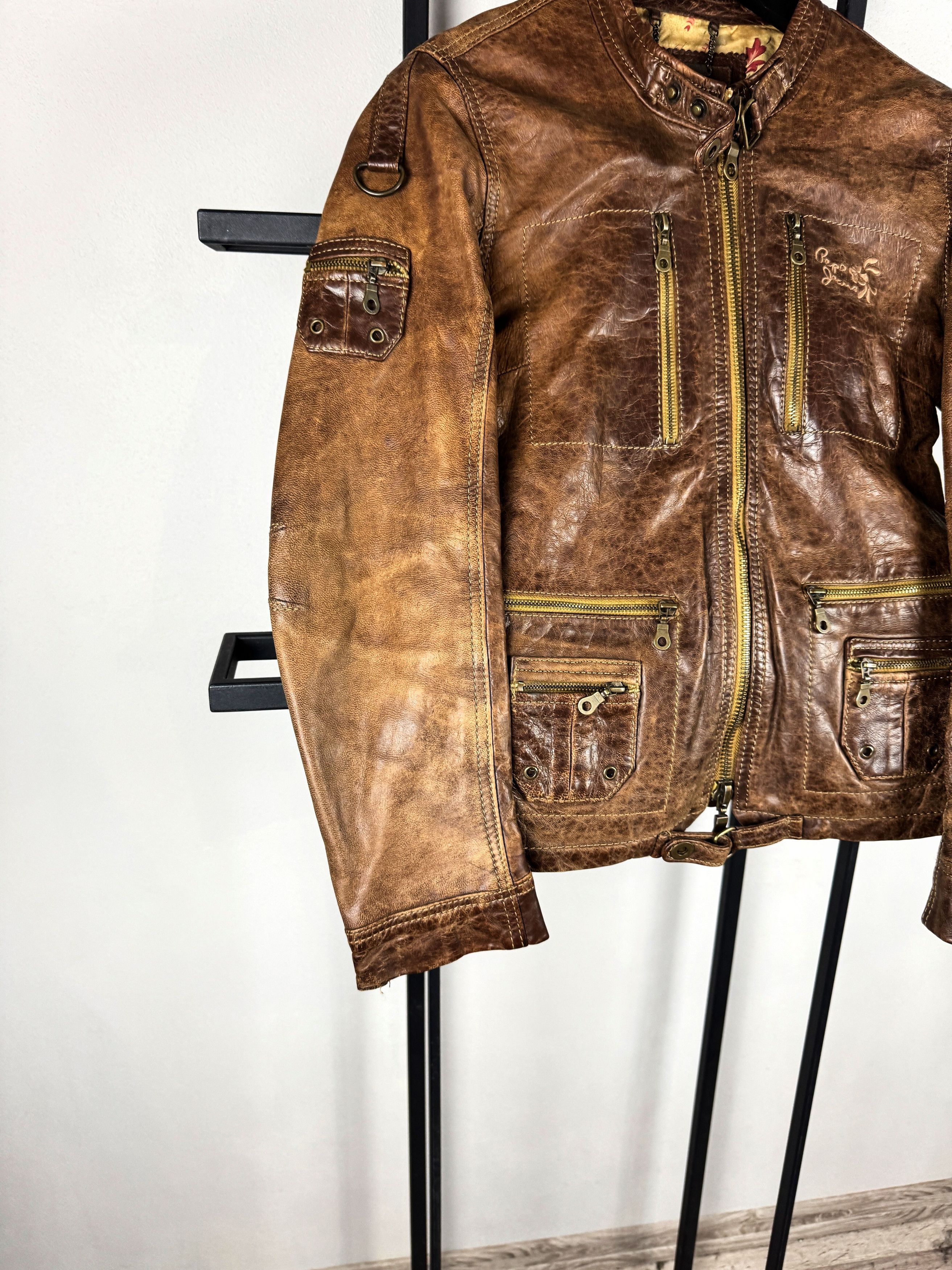 Tornado Mart Vintage Distressed Brown Leather Biker Jacket Y2K Style Size US XS / EU 42 / 0 - 2 Thumbnail