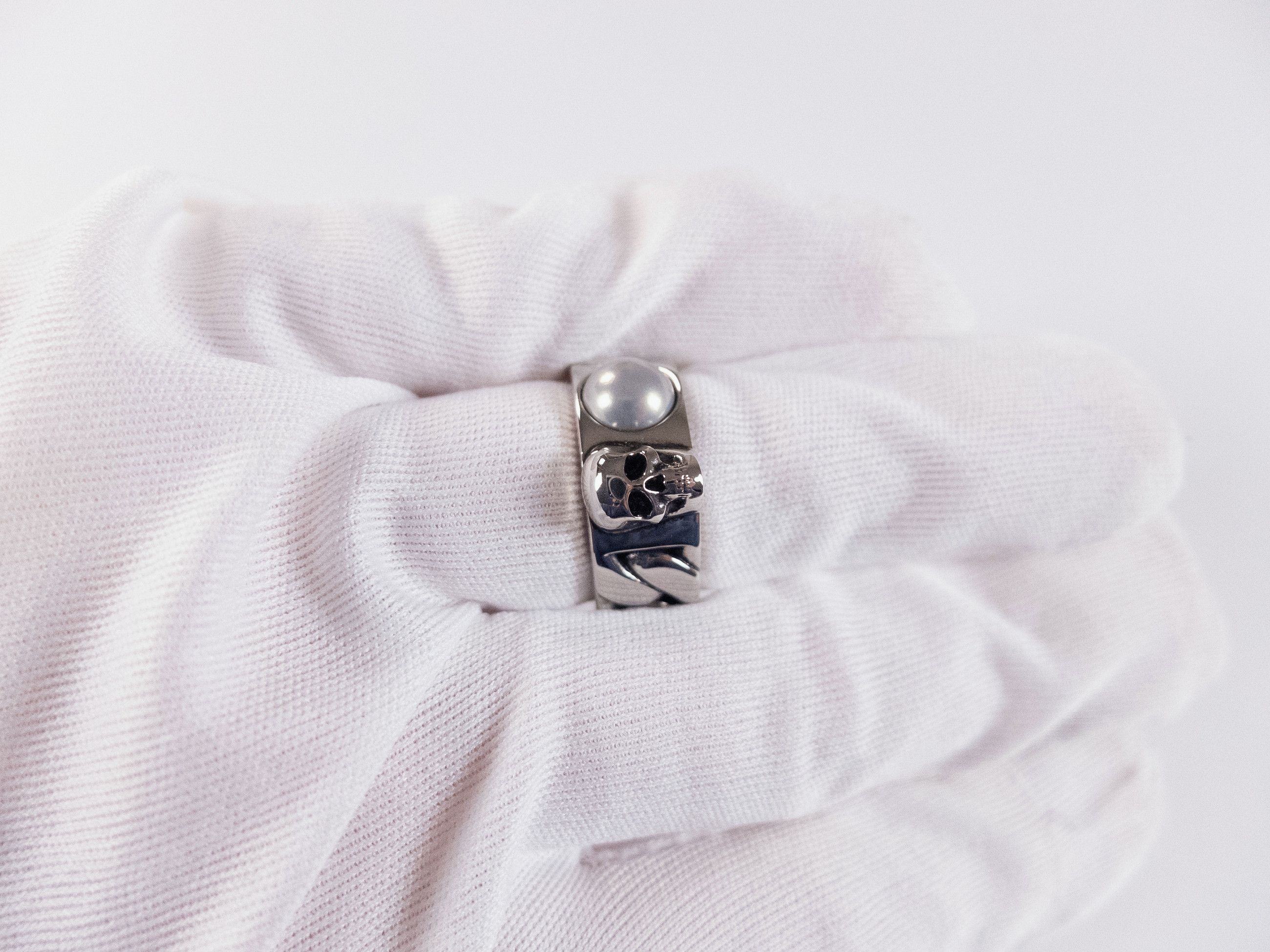 Alexander McQueen ALEXANDER MCQUEEN silver tone Skull chain metal ring 21 9.5 Size ONE SIZE - 5 Thumbnail