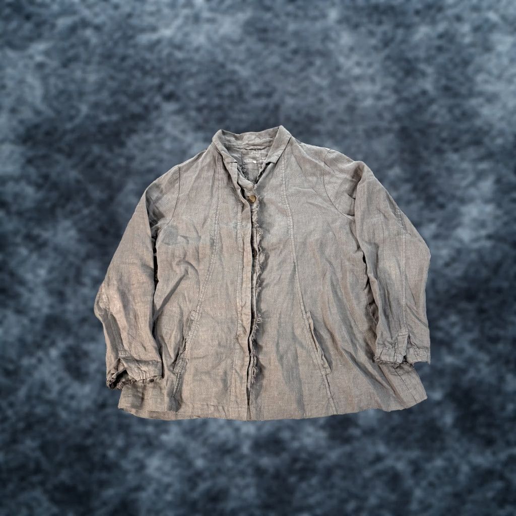 Vintage Grizas Dress Shirt Tunic A-Line Linen 100% Gray Pocket Long Sleeve Midi Size L Womens Size L / US 10 / IT 46 - 1 Thumbnail