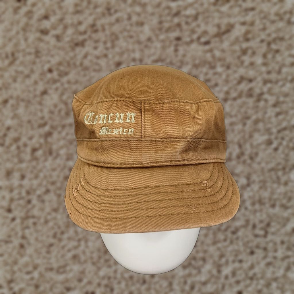 Vintage VINTAGE Cancun Mexico Army Hat Cap Strap Back One Size Beige Distressed Cotton Army Cap Unbranded Unisex Adults Size ONE SIZE - 1 Thumbnail