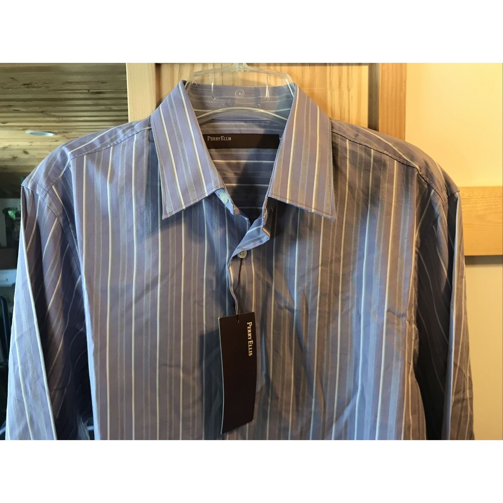 Perry Ellis Perry Ellis Men’s M Purple Striped Button Down Cotton Shirt Size US M / EU 48-50 / 2 - 7 Thumbnail