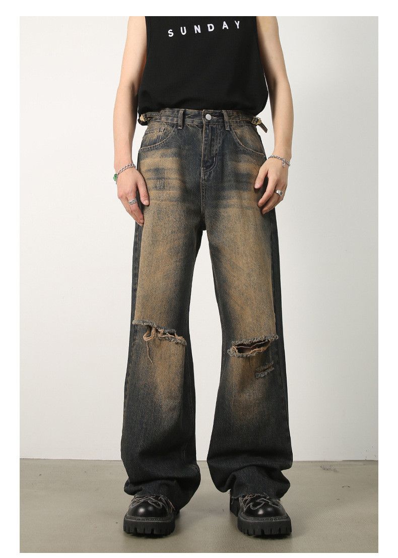 Japanese Brand × Jean American retro distressed wide-leg casual ripped jeans Size US 34 / EU 50 - 2 Thumbnail
