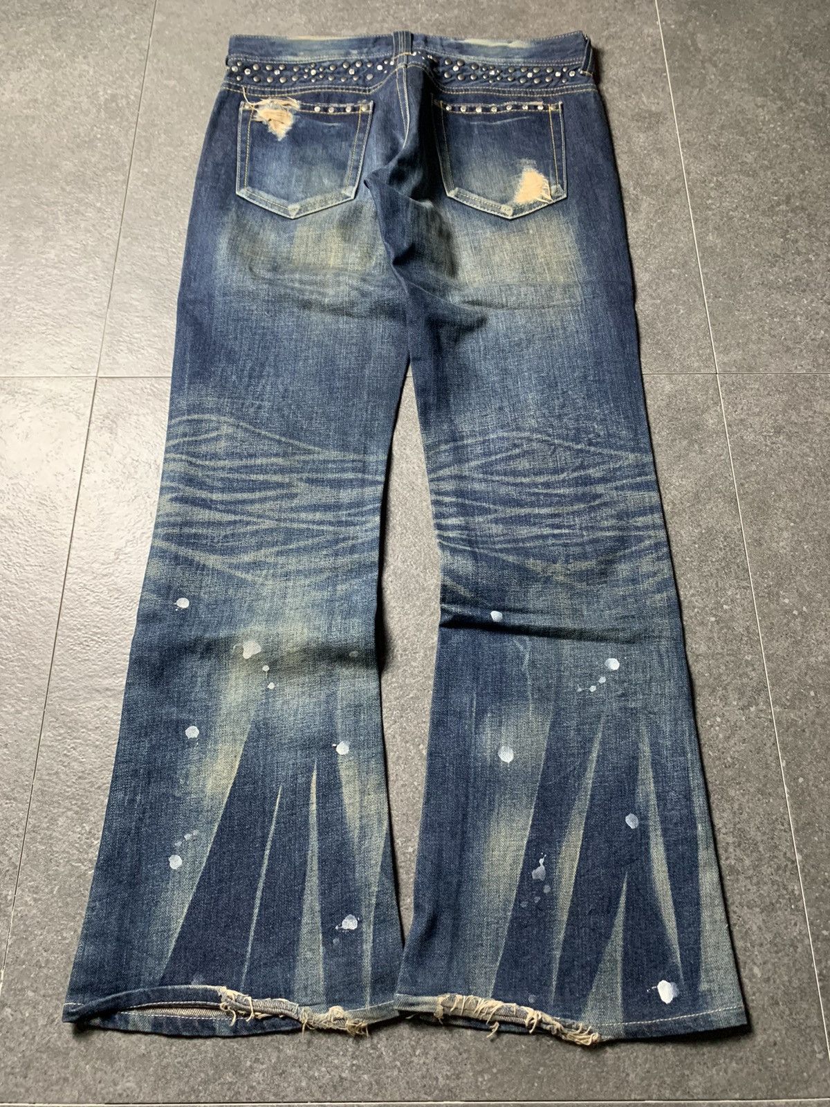 If Six Was Nine 2000s Varosh Studded Statement Mud Wash Flared Jeans Size US 32 / EU 48 - 10 Thumbnail