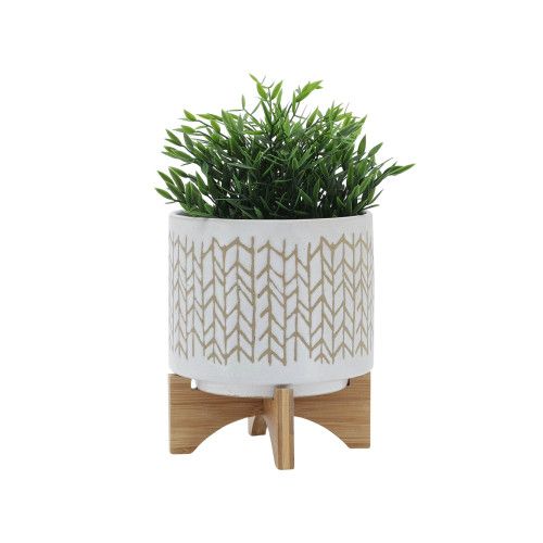 Designer × Homemade 8" CHEVRON PLANTER W/ WOOD STAND, BEIGE Size US L / EU 52-54 / 3 - 4 Thumbnail