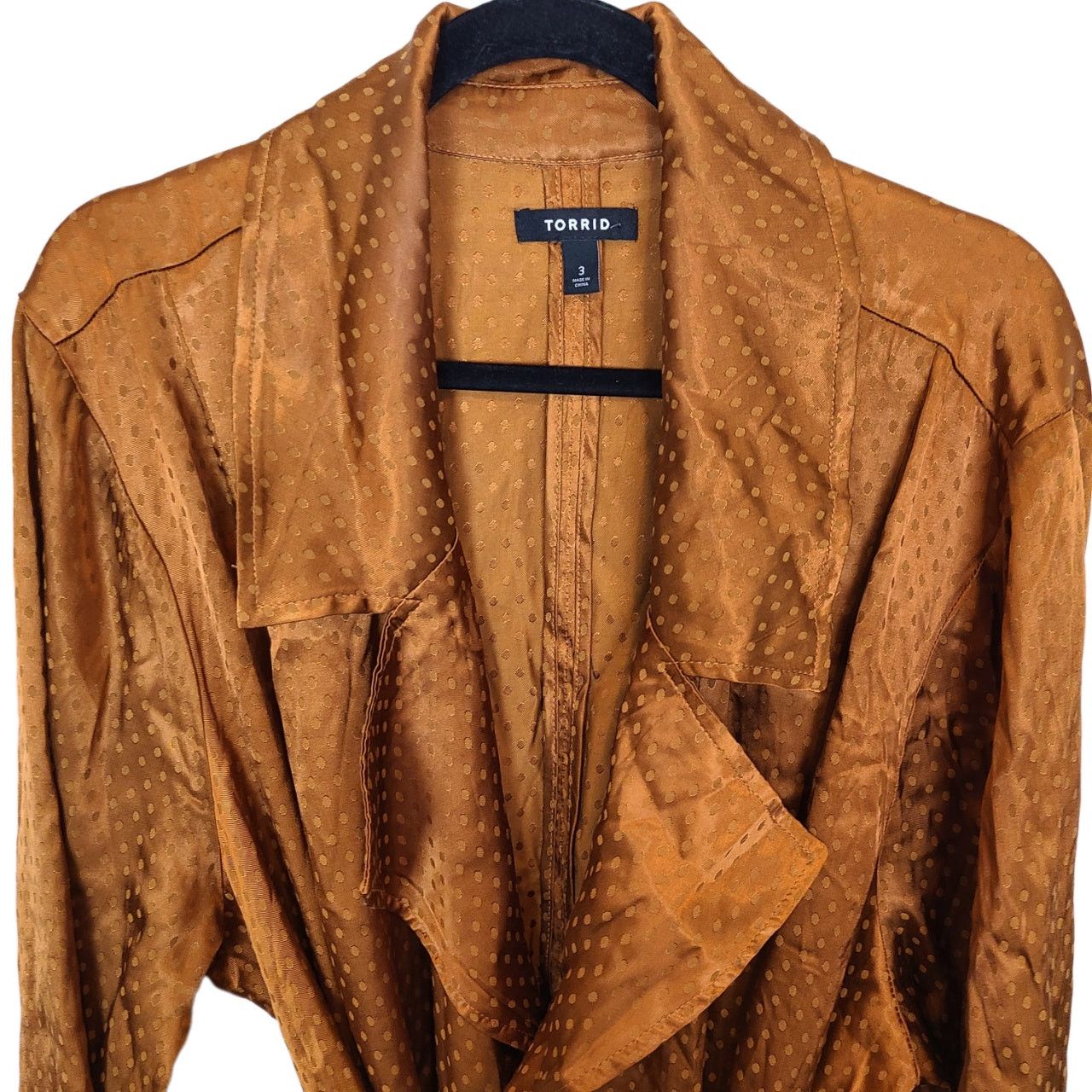Corridor Torrid Copper Dotted Jacquard Collared Jacket Longline 3X Size 3XL / US 20-22 - 3 Thumbnail