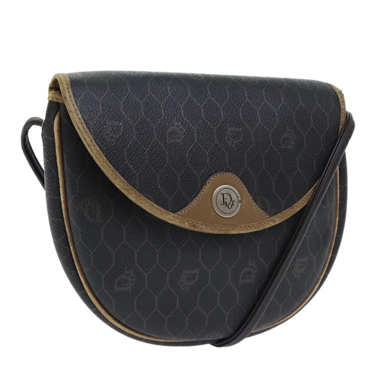 DIOR Honeycomb Canvas Shoulder Bag Pvc Leather Black Gold