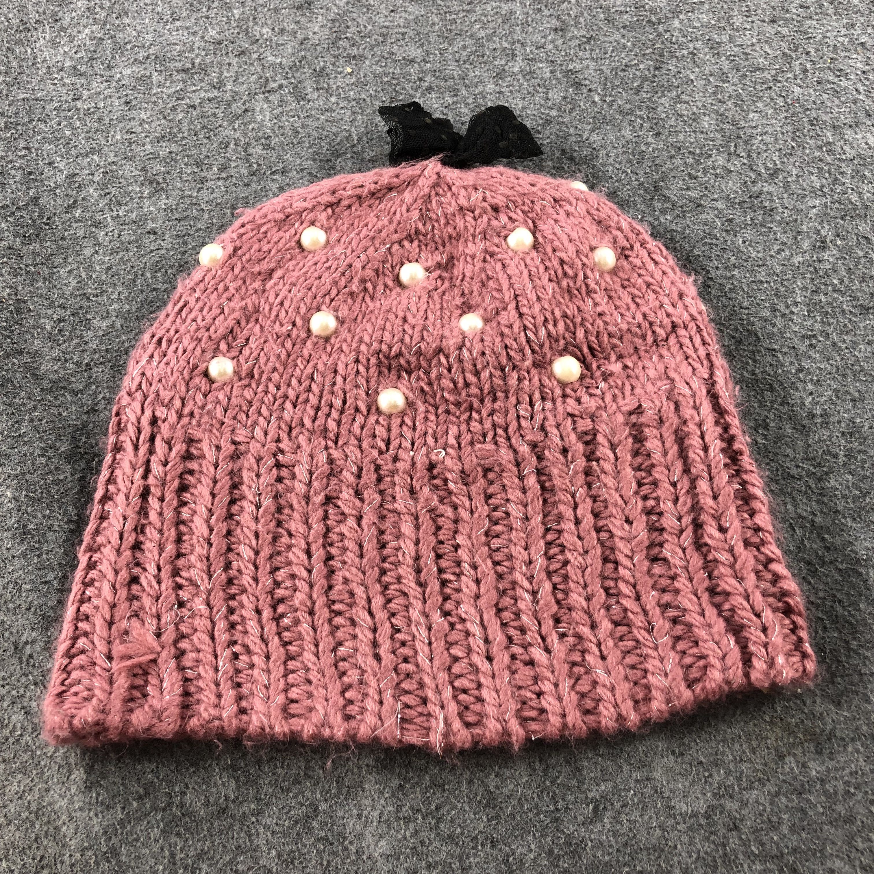 Japanese Brand Pink Knit Beads Crochet Beanie Snowcap Snow Hat B422 Size ONE SIZE - 4 Thumbnail