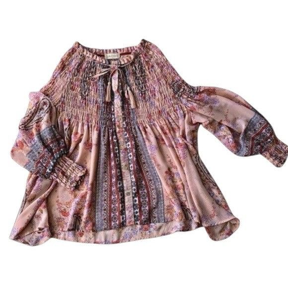 Other Altar'd State Boho Flowy Romantic Floral Print Pleated Tunic Size S / US 4 / IT 40 - 1 Thumbnail