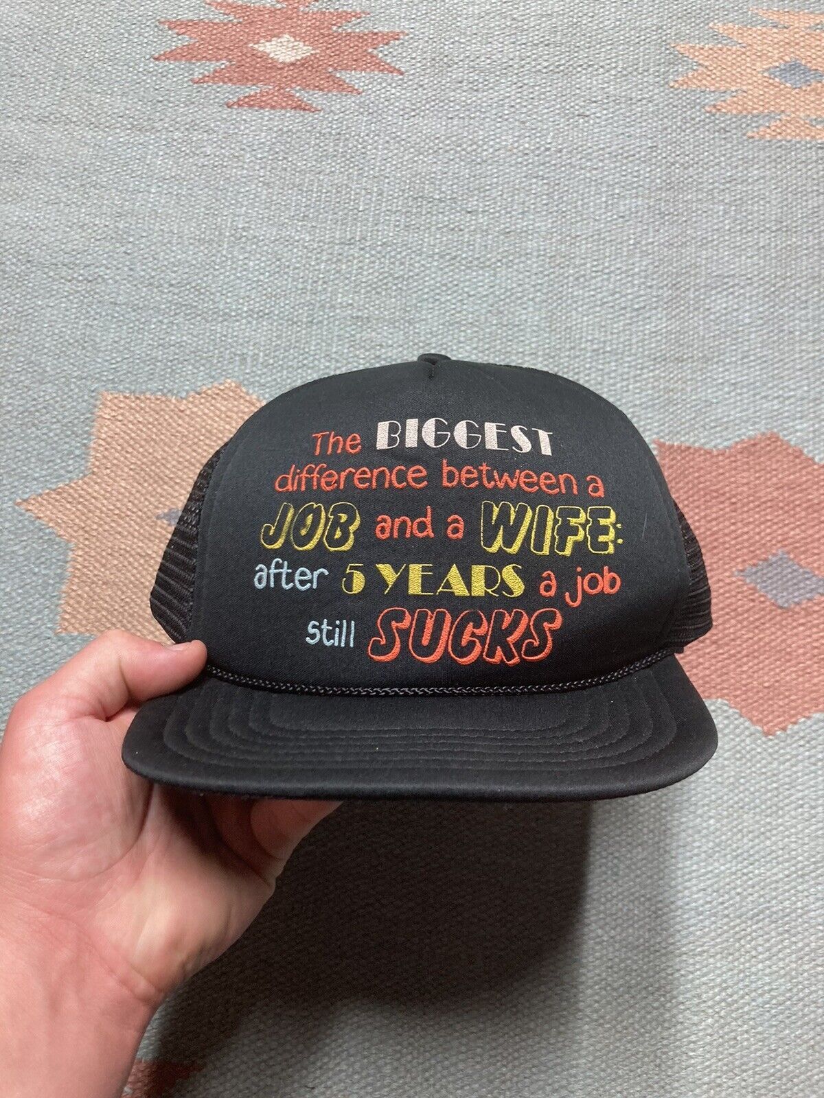 Vintage trucker hat difference between job wife still sucks funny Size ONE SIZE - 2 Thumbnail