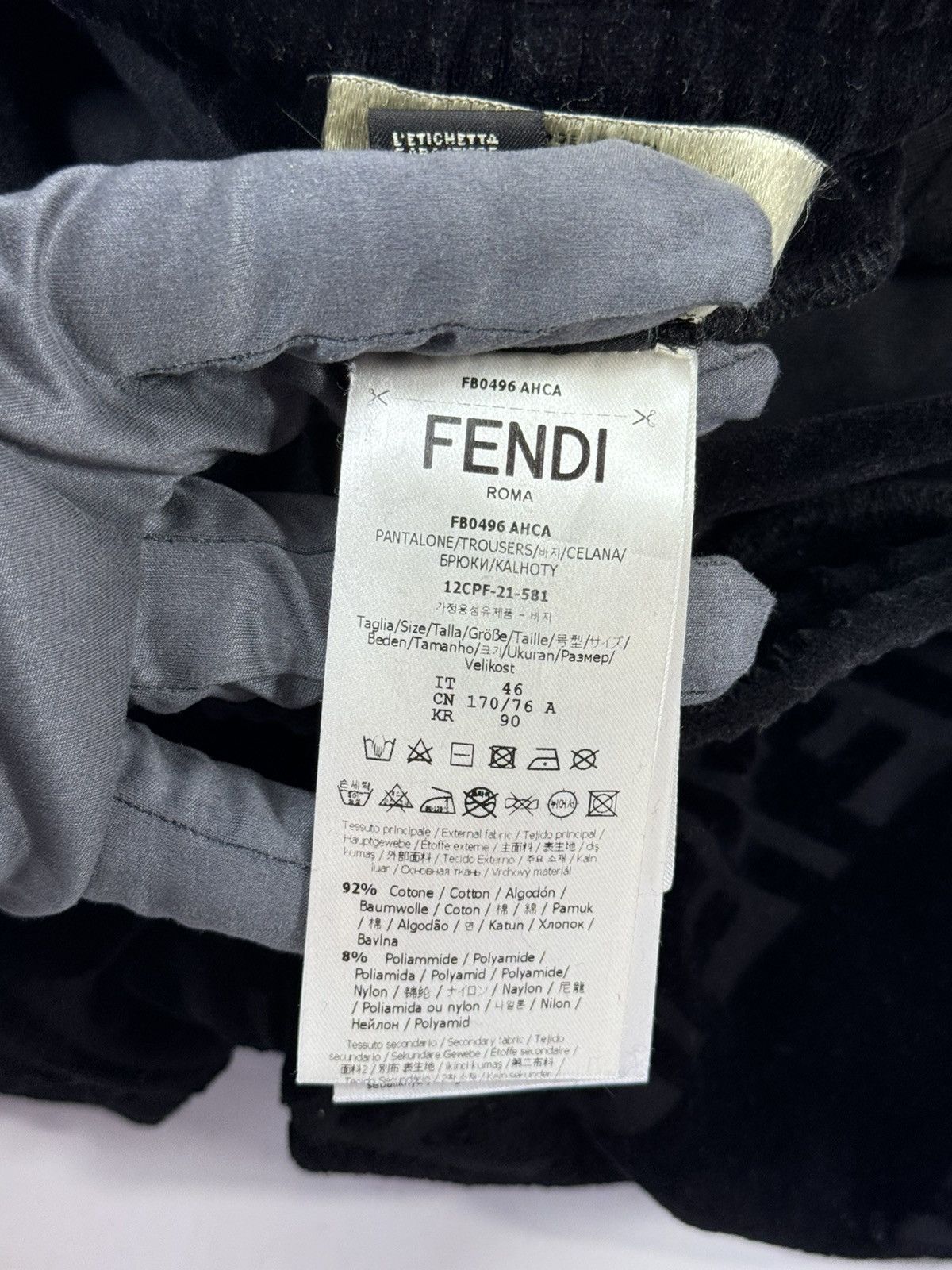 Fendi LOGO PRINT VELVET JOGGERS Size US 30 / EU 46 - 10 Thumbnail