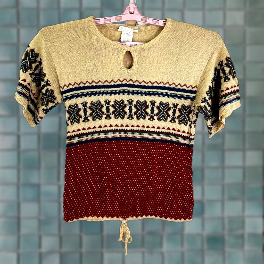 Vintage VINTAGE Key Boho Sweater Women's Size S Fair Isle Knitted Red Fall Winter 80s Size S / US 4 / IT 40 - 1 Thumbnail