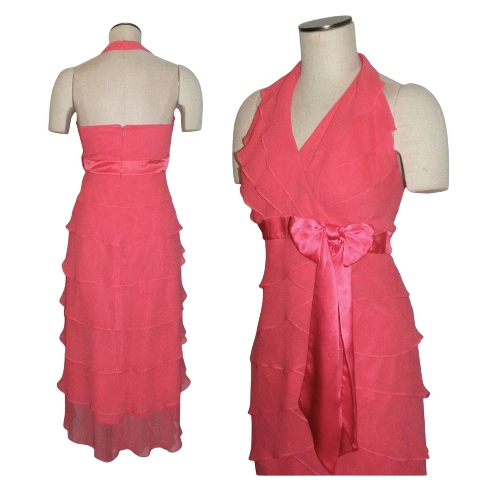 Tadashi Shoji Tadashi Pink Silk Cocktail Dress Flutter Halter Size M / US 6-8 / IT 42-44 - 7 Thumbnail