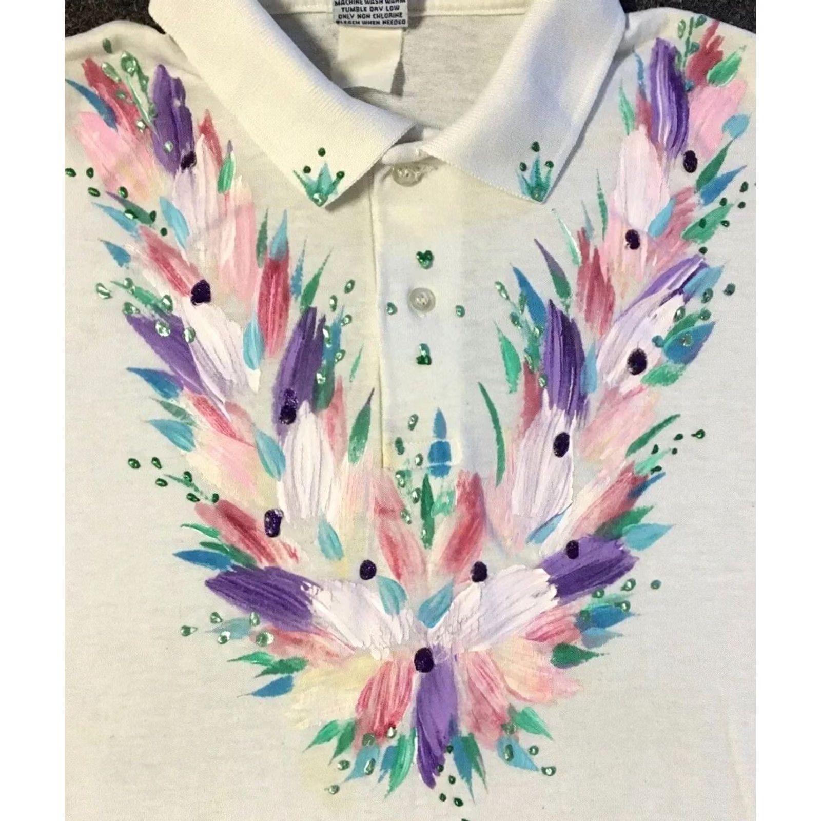 Vintage VINTAGE 90s Flower Art Faded Polo Shirt M USA White Heart Short Sleeve T-Shirt Men"} Size US M / EU 48-50 / 2 - 2 Thumbnail