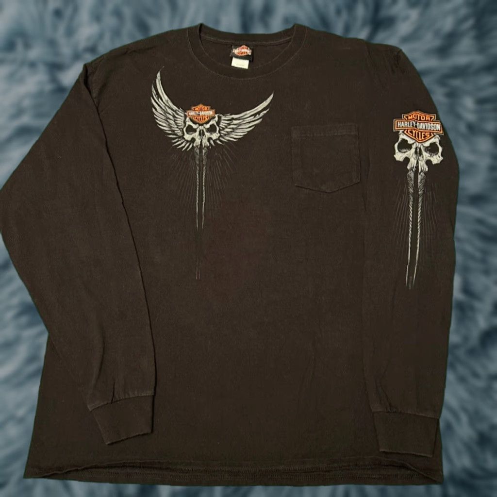 Harley Davidson Vintage Harley Davidson Skull Wings Y2K Texas 2017 Long Sleeve Shirt Mens Sz XL Size US XL / EU 56 / 4 - 1 Thumbnail