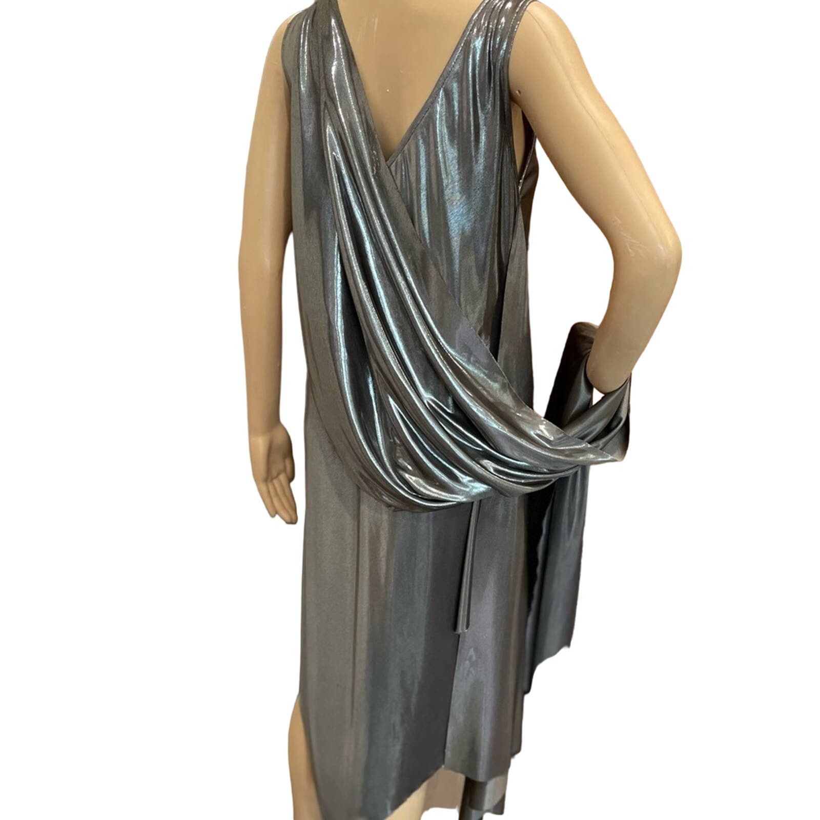 Other Silver lame scarf wrap women’s knee length evening dress Size L / US 10 / IT 46 - 4 Thumbnail