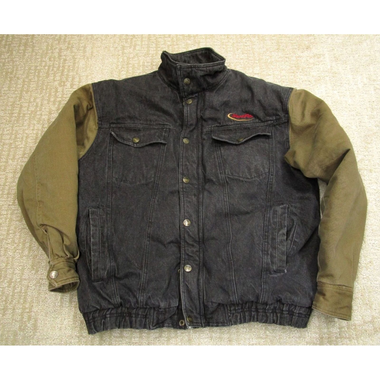 Denime VINTAGE Slant Fin Denim Jacket Men L Black Embroidered 90s Y2K Bomber Jacket Size US L / EU 52-54 / 3 - 2 Thumbnail