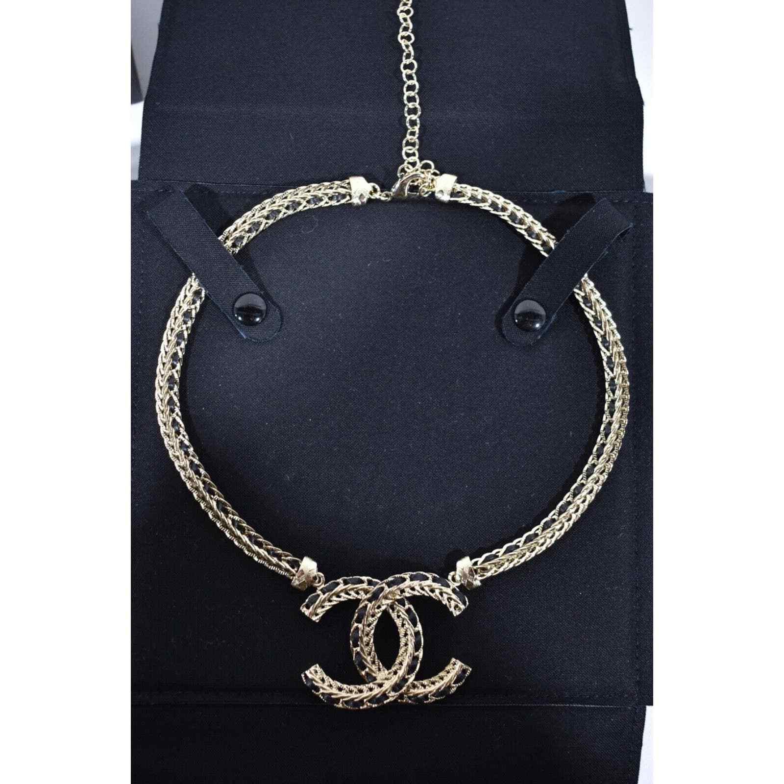 Chanel Chanel 22S Gold Metal Black Leather Pendant Choker Necklace Size ONE SIZE - 5 Thumbnail
