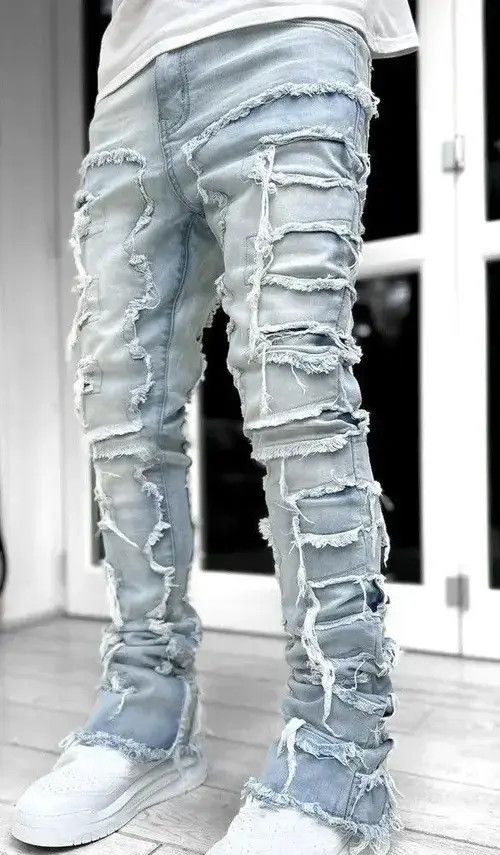 Jean Vintage Elastic Ripped Denim Jeans Size US 33 - 2 Thumbnail
