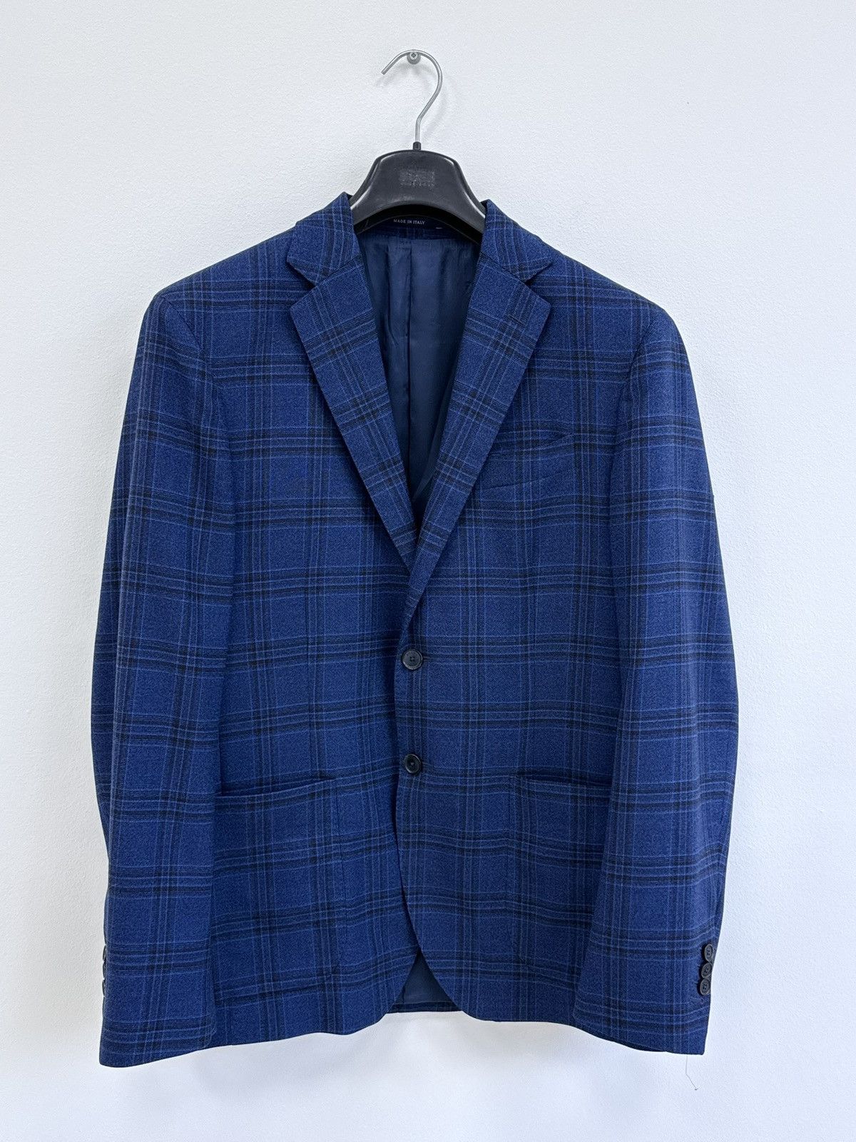 Boggi Boggi Milano Wool Drago 130s Navy Blue Plaid Blazer Jacket Size 42R - 3 Thumbnail