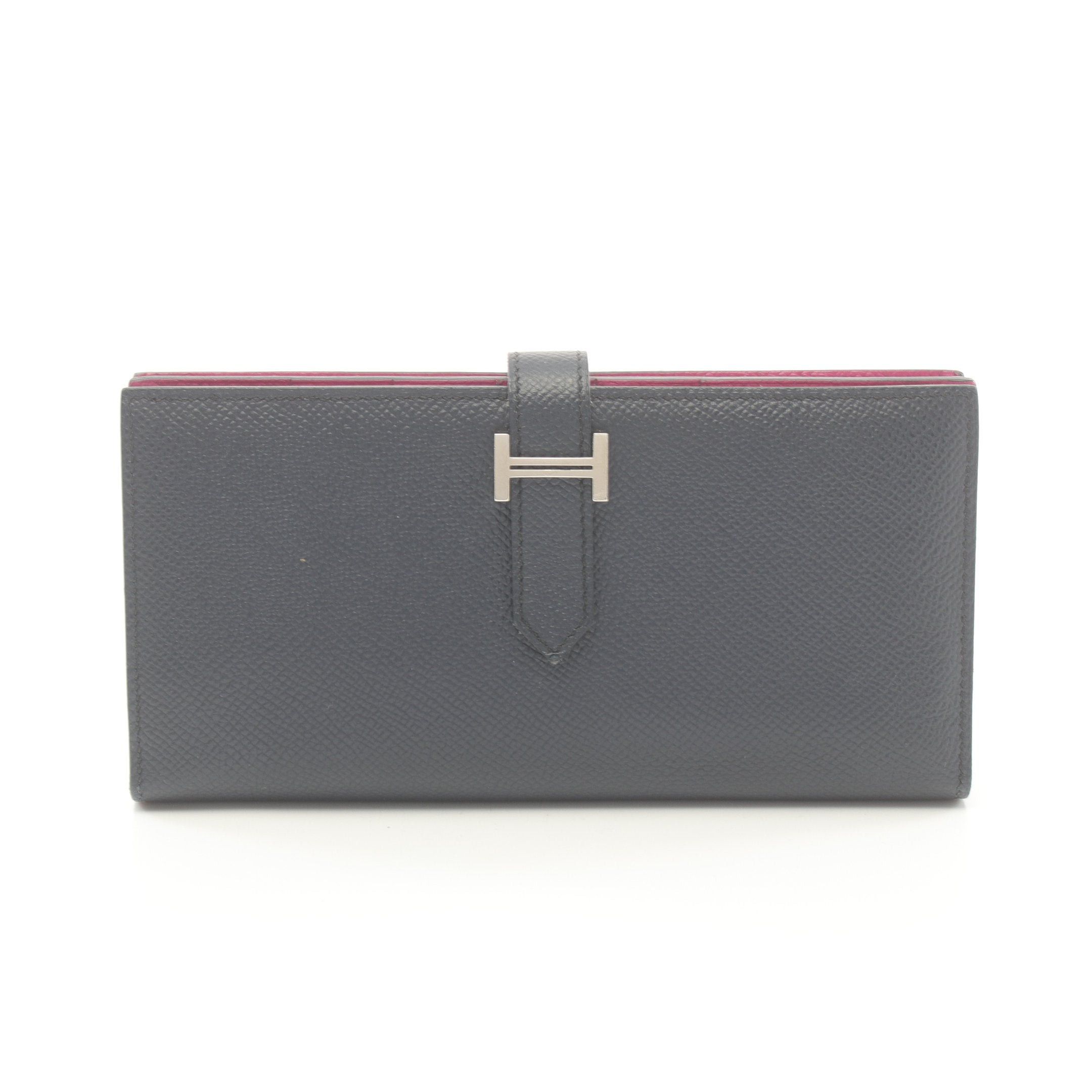 Hermes Hermes Bear Souffle Verso Blue Indigo Rose Purple Bi-Fold Long Wallet Veau Epsom Navy Pink Silver Hardware A Stamp Size ONE SIZE - 1 Thumbnail