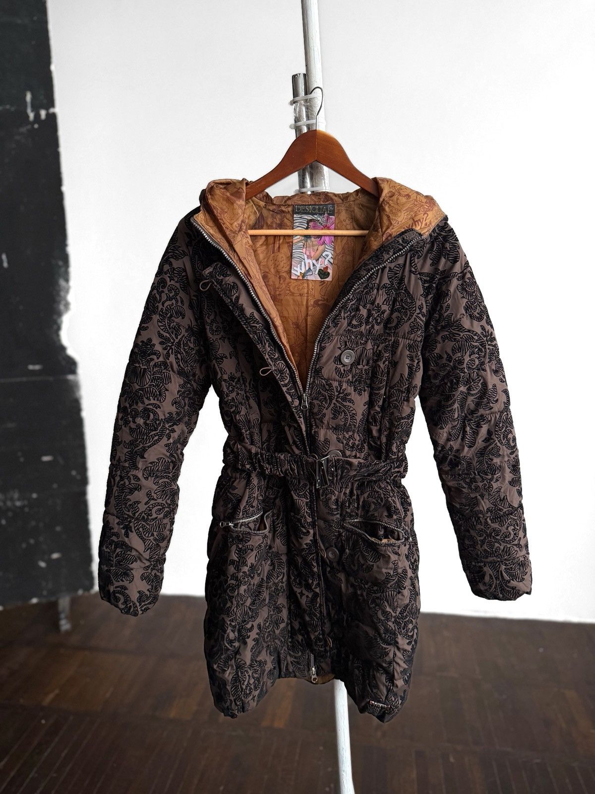 Desigual Desigual Womens Quilted Jacket Hooded Patterned Brown Casual Size S / US 4 / IT 40 - 3 Thumbnail
