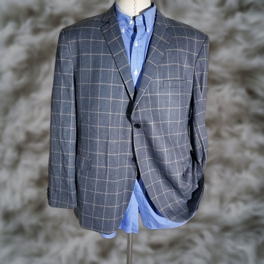Vintage 57 58 48R brown/black Hopsack loose-weave windowpane check blazer jacket sport coat Size 48R - 1 Thumbnail