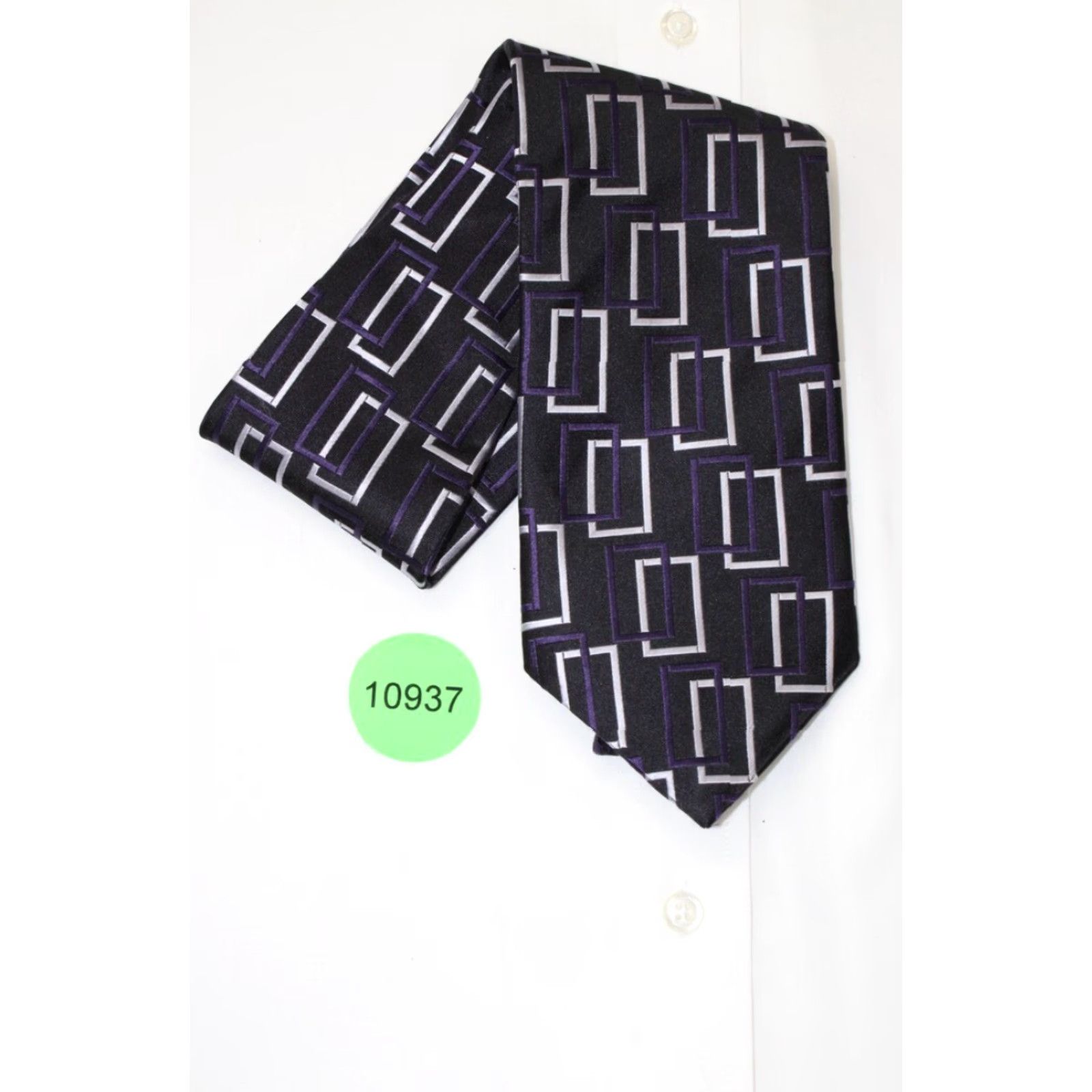 Etro Roberto Villini Couture Mens Silk Tie Black Retro Geometric Rectangles Necktie - 58.5" X 4" Size ONE SIZE - 6 Thumbnail