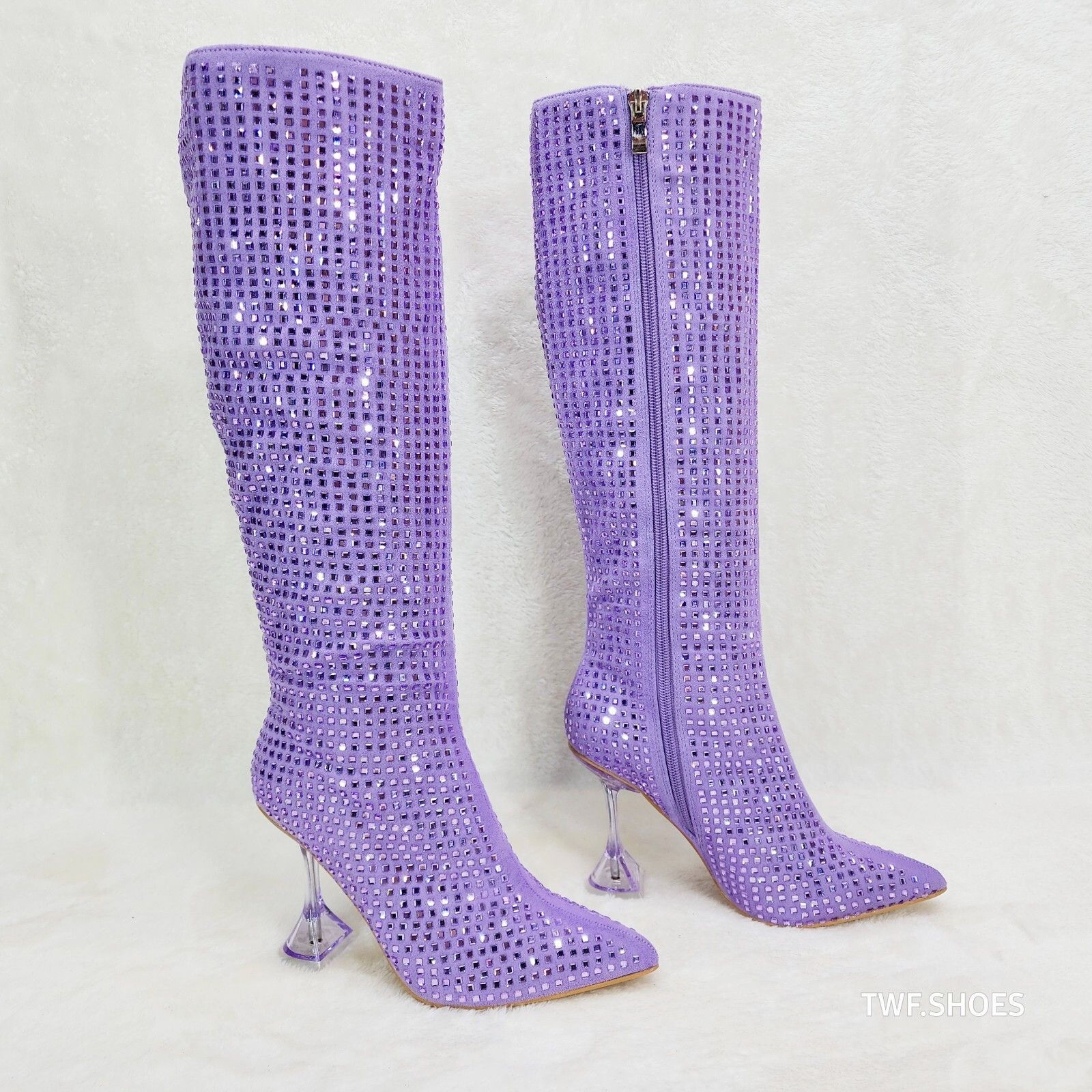 Other Glamour Shot Mirrored Rhinestone Tinted 4" Pyramid Heel Knee Size US 6 / IT 36 - 2 Thumbnail