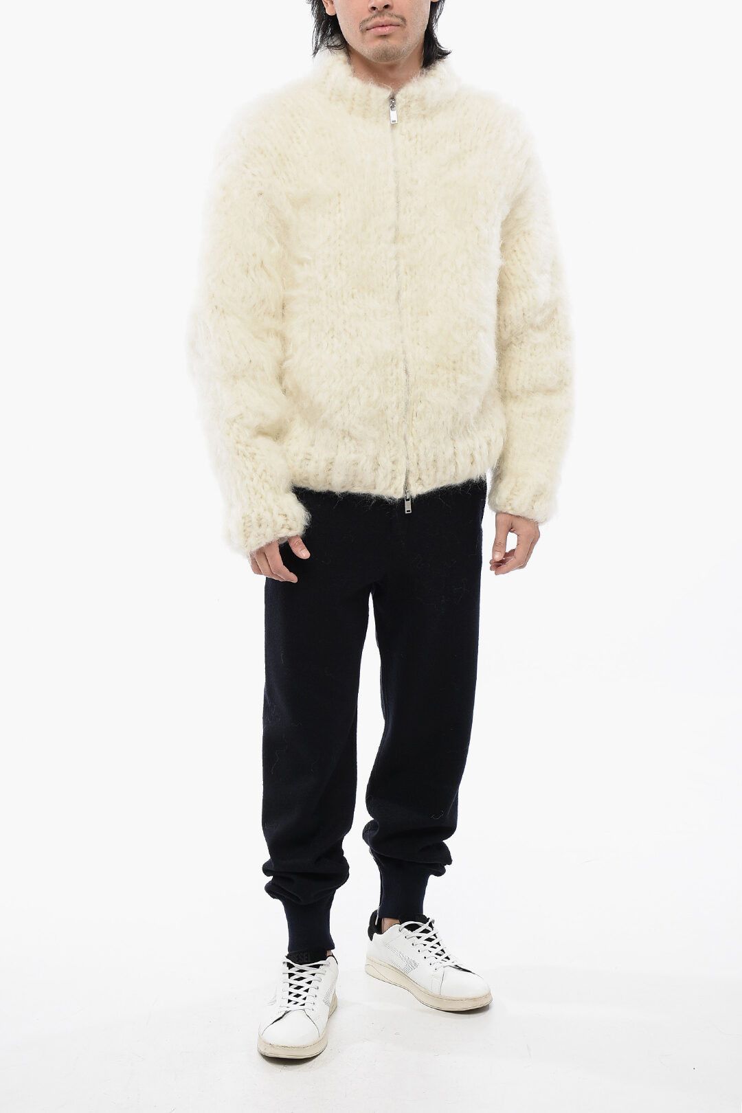 Jil Sander og1mm0625 Fuzzy Wool Bomber Jacket in White Size US M / EU 48-50 / 2 - 4 Thumbnail