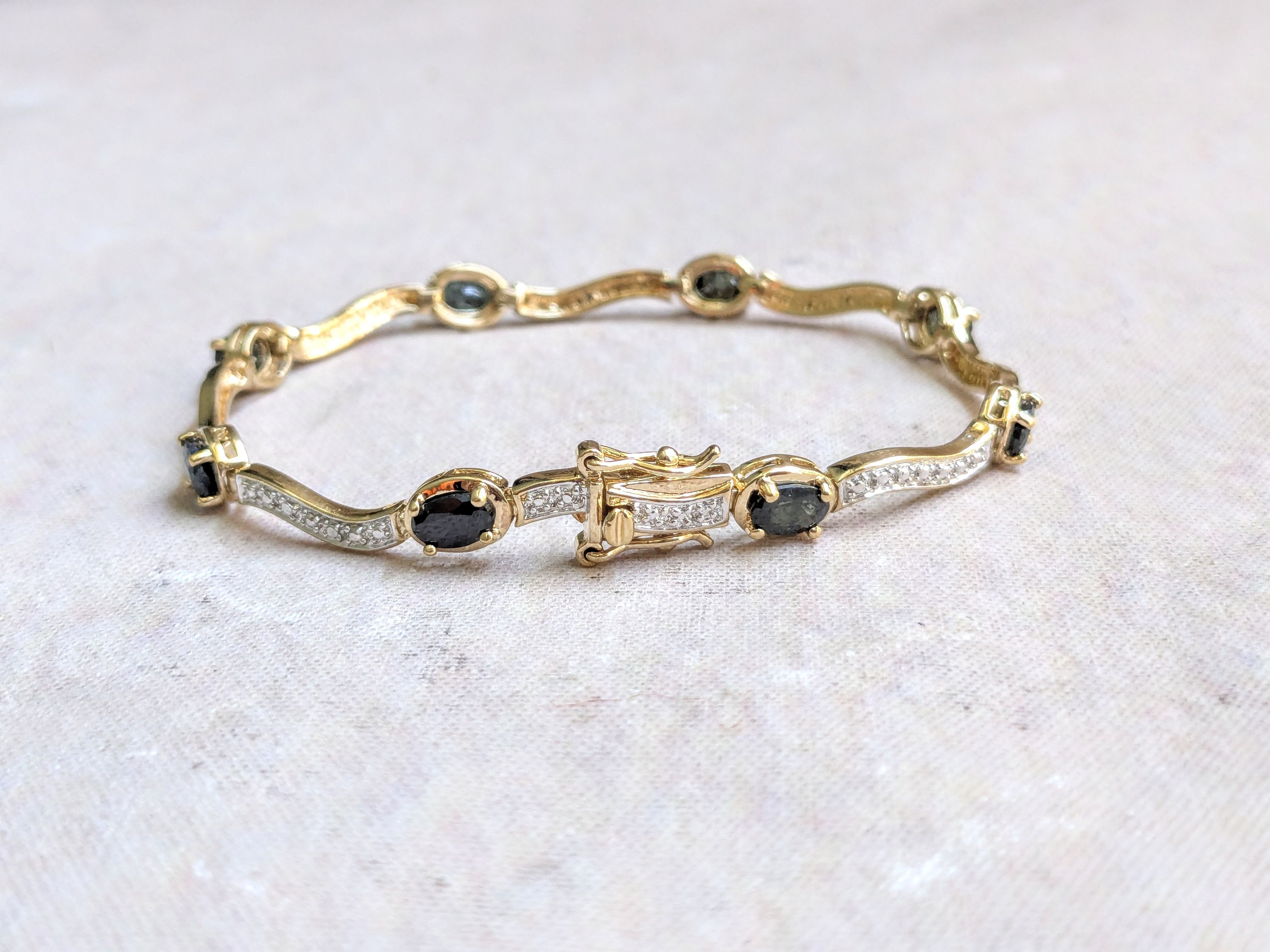 Sterling Silver Sterling Silver Tennis Bracelet Blue Gold Plated 7.25" Oval Size ONE SIZE - 1 Thumbnail