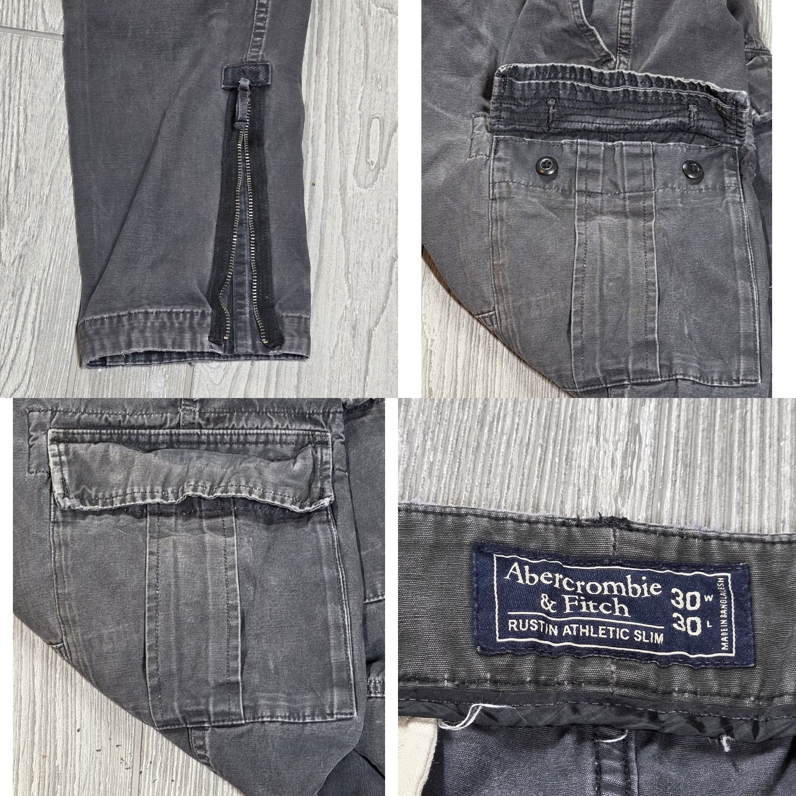 Abercrombie & Fitch Abercrombie & Fitch Slim Skinny Cargo Pants Men 32x28 Distress Fade Gray Canvas Cargo Pocket Zipper Button Embroidered Logo Size US 32 / EU 48 - 8 Thumbnail
