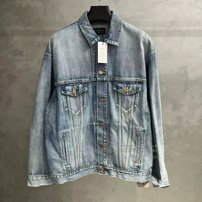 Balenciaga Balenciaga Blue Washed Distressed Plaid Letter Pattern Size US L / EU 52-54 / 3 - 1 Thumbnail