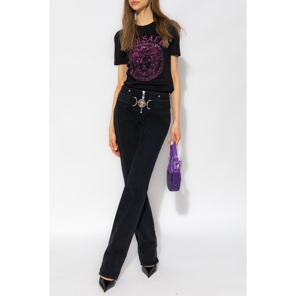 Versace VERSACE Medusa Belted Black Denim Jeans Size 30" / US 8 / IT 44 - 1 Thumbnail