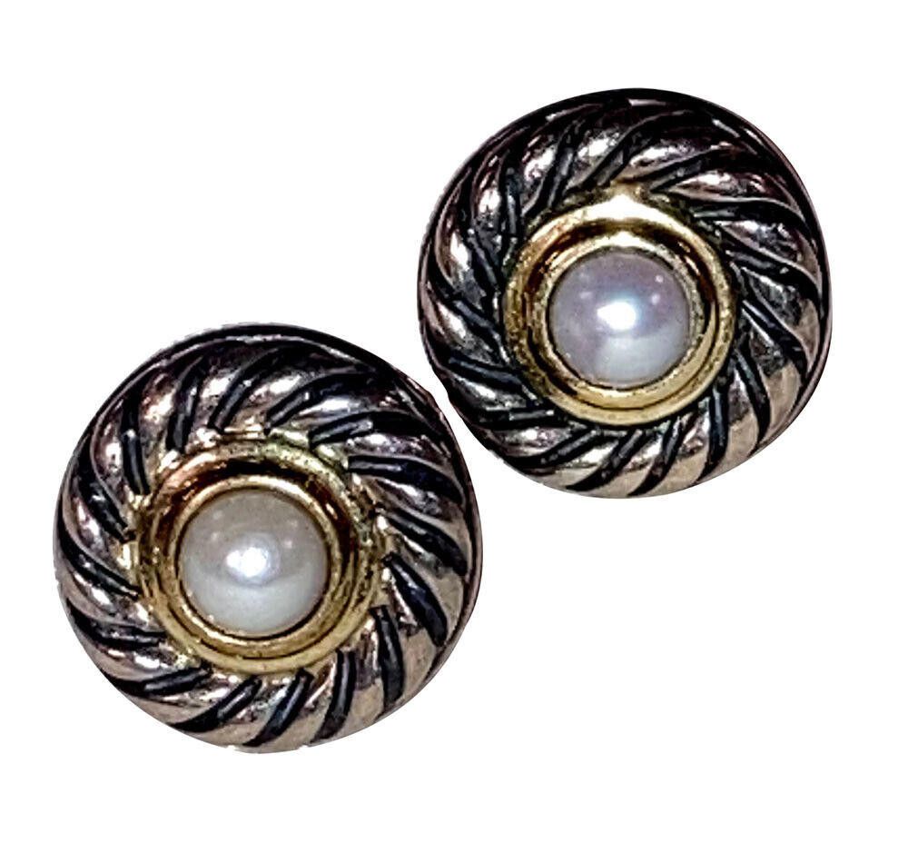David Yurman David Yurman Cultured Pearl Earrings in Silver with 14ktGold Size ONE SIZE - 1 Thumbnail