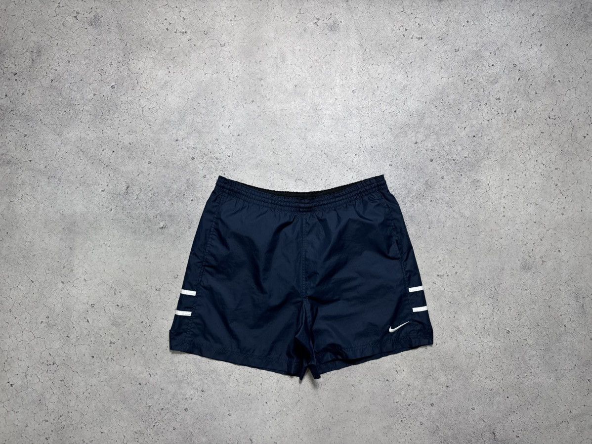 Nike × Vintage Nike Vintage Nylon Shorts Swoosh Drill Y2K Navy Size US 30 / EU 46 - 1 Thumbnail