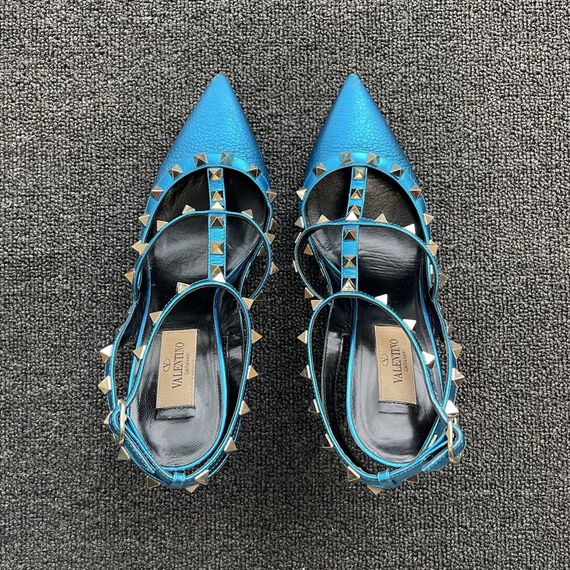 Valentino Valentino Rockstud Open Heel 10cm Roman Sandal Blue 39 Size US 8.5 / IT 38.5 - 3 Thumbnail