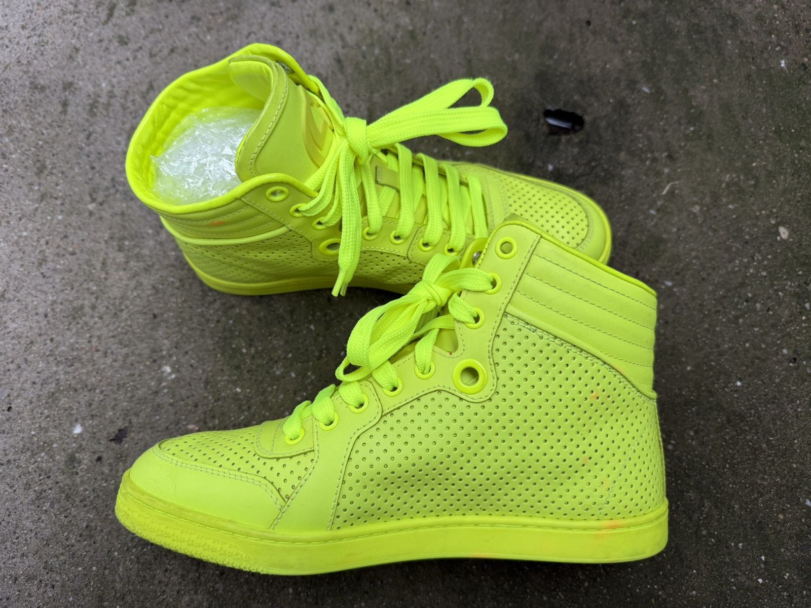 Gucci ✨Gucci✨ Neon Green Perforated Leather High Top Sneakers Size US 6.5 / IT 36.5 - 4 Thumbnail