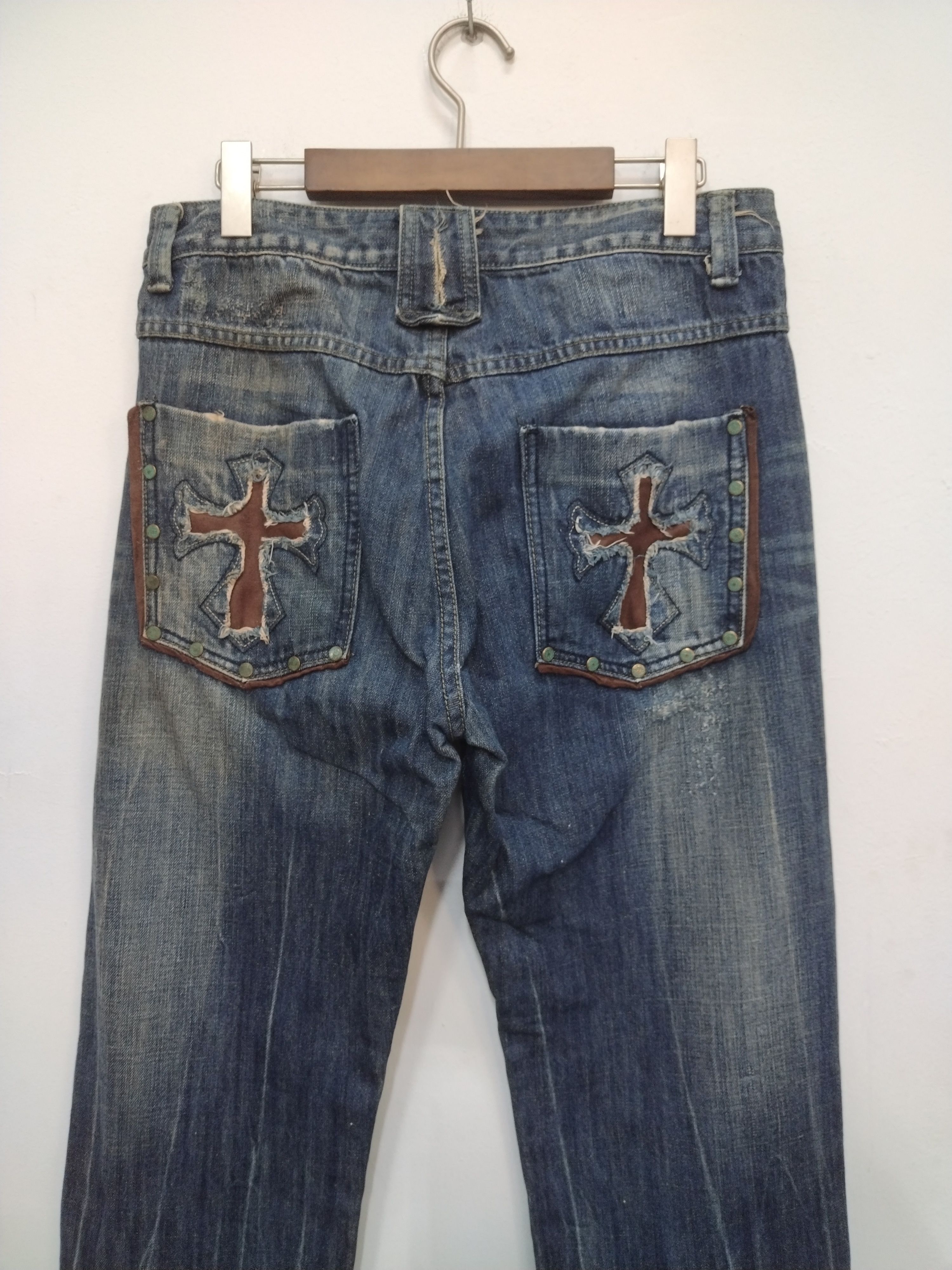 Le Grande Bleu (L.G.B.) 💥Distressed Dieboolu old street chrome hearts design Jeans Size US 32 / EU 48 - 12 Thumbnail