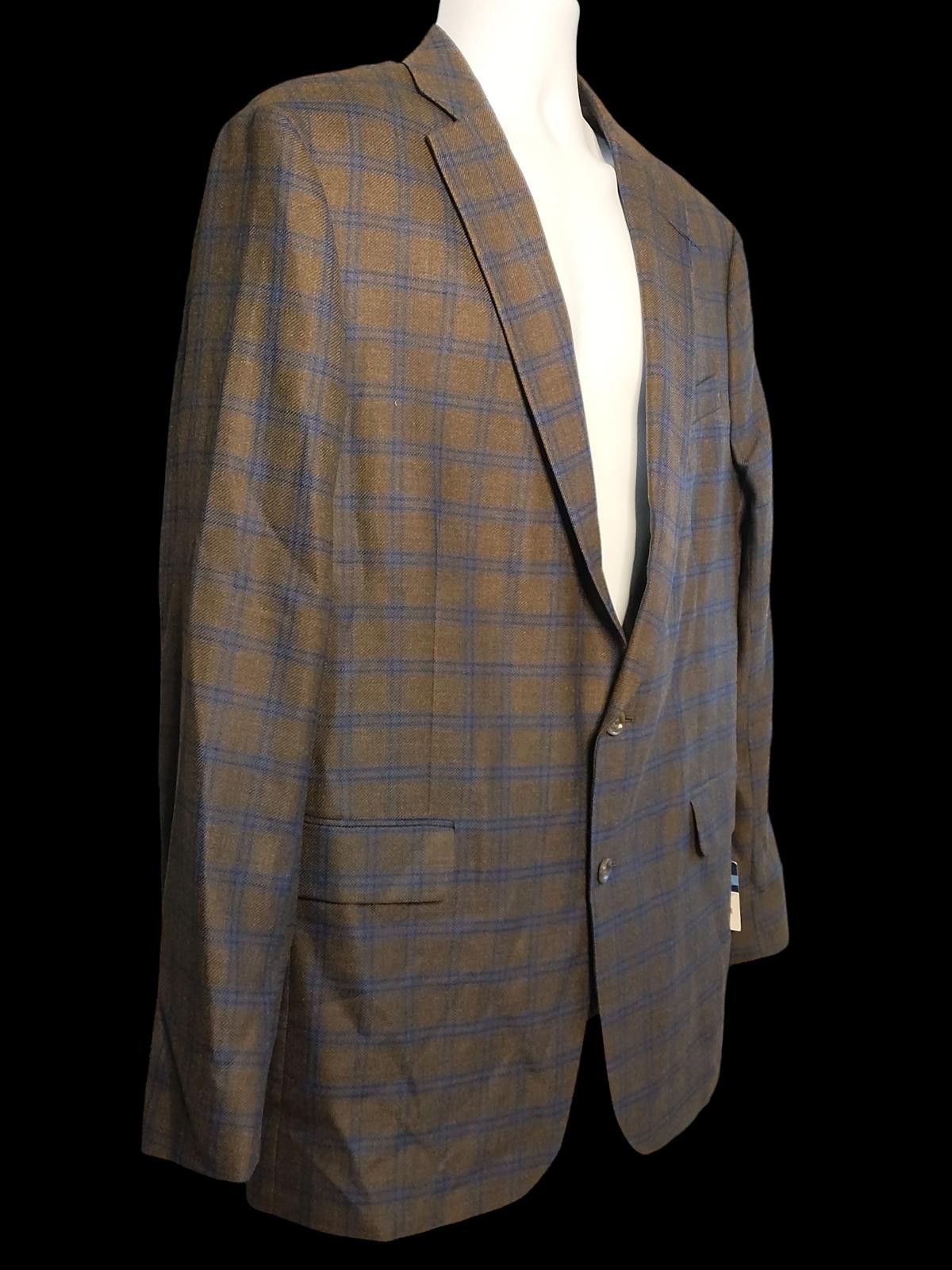 Stafford Stafford Merino Wool Sport Coat Classic Plaid Men's Blazer Size 46L - 4 Thumbnail